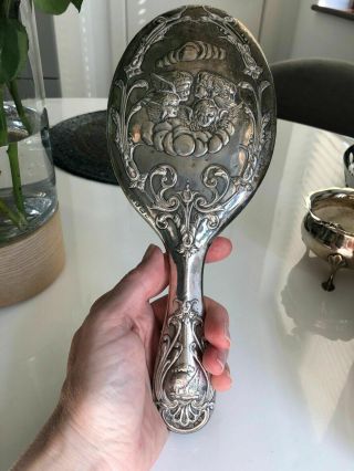 Victorian Sterling Silver Hand Mirror Angels Cherubs English Hallmarked