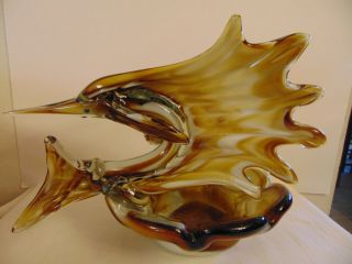 13 1/2 " Vintage Murano Art Glass Sailfish Swordfish Ash Tray Candy Dish