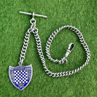 11 " Antique Silver Watch Chain With Attached 