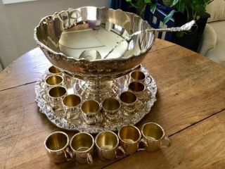 F.  B.  Rogers Silver Co.  Silverplate Punch Bowl - 20 Cups,  Under Plate & Ladle