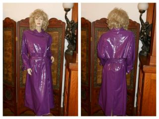 Vtg M/l Shiny Purple Pvc Vinyl Raincoat Long Pvc Rain Jacket Vinyl Trench Coat