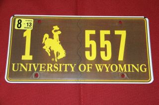 Wyoming University Of Wy License Plate 1a 557 Brown And Gold