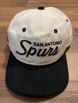 Vintage Sports Specialties San Antonio Spurs Script White Dome Snapback Cap Hat