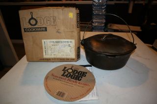 Vintage Lodge Cookware Cast - Iron Dutch Oven W/ Lid 8do 10 - 1/4 " 1 - 5 Qt.  Quart