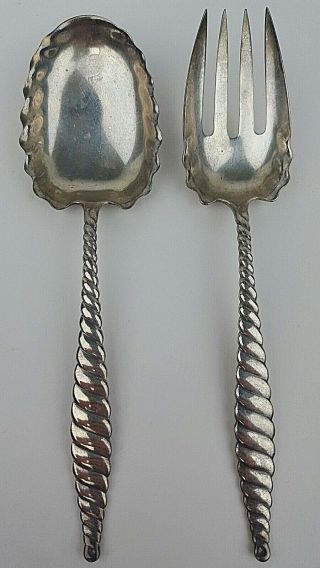 Gorham Whiting Division Oval Twist Sterling Silver Serving Spoon & Fork 3.  7 Oz