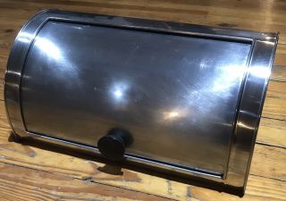 Vtg Pantry Queen Bread Box Mcm Chrome Stainless Vented Roll Dome Silver M3