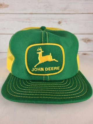 Vintage John Deere Green Yellow Mesh Trucker Hat Patch Snapback