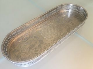Vintage Sheffield Silver Plate On Copper Gallery Serving Tray Long Oval 34x14cm