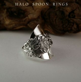 Chunky Swedish Solid Silver Spoon Ring With Floral Detail Gab 1975