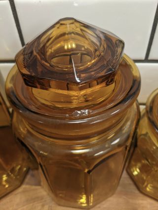 Set Of 3 Vintage LE Smith Amber Glass Paneled Canister Container Storage 3