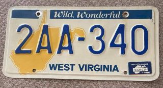 West Virginia 1986 License Plate 2aa - 340