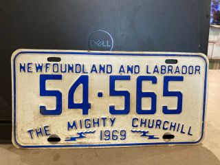 Newfoundland Labrador Canada 1969 " The Mighty Churchill " License Plate,  54 - 565