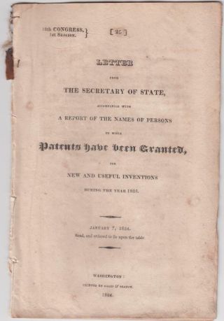 Letter From Secretary Of State Report On Patents Granted For Inventions 1823