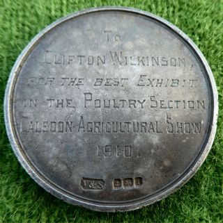 Cased Solid Silver Prize Medallion From The Caledon Agricultural Show Dated 1910