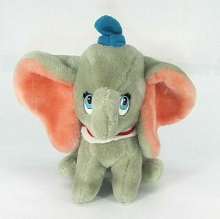Vintage Walt Disney World Dumbo Elephant Plush Stuffed 8 " Gray Pink Ears Parks