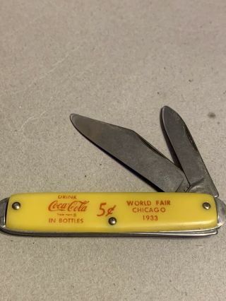 Vintage Chicago World Fair 1933 Coca Cola Coke Yellow Folding Pocket Knife
