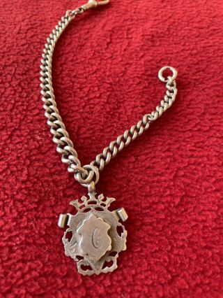Antique Sterling Silver Watch Chain With A Fob