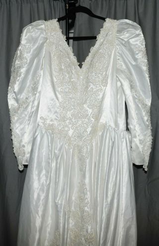 Vintage Satin Wedding Dress Gown Glossy Slippery Sexy Long Train Bust 54