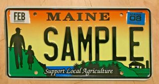 2008 Maine Sample Auto License Plate " Sample " Me 08 Support Local Agriculture