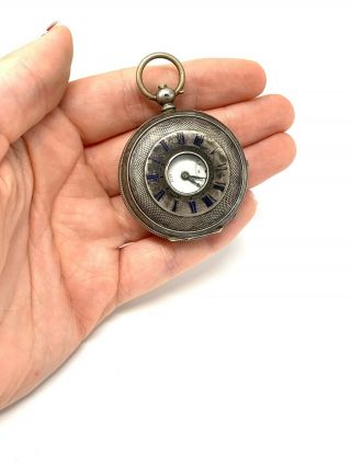 Antique Victorian Ladies Solid Silver Half Hunter Key Wind Pocket Fob Watch 525