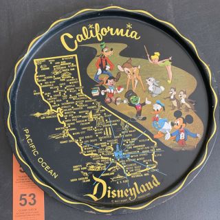 California Disneyland 11 " Metal Serving Tray Mickey Mouse State Map Characters