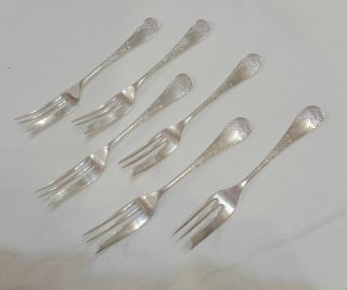 Rogers ST.  JAMES 1881 6 Aesthetic small pastry pickle forks Spanish fan motif 2