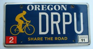 Oregon Graphic Share The Road Bicycle Vanity License Plate " Drpu " Drop You