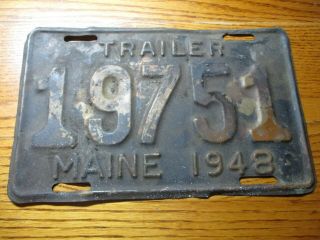 1948,  Maine,  Trailer,  Brass License Plate Tag 19751