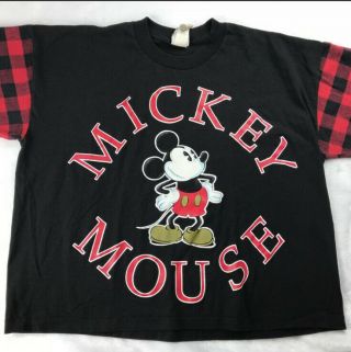 Vtg Disney Mickey Mouse Spellout Plaid T - Shirt One Size