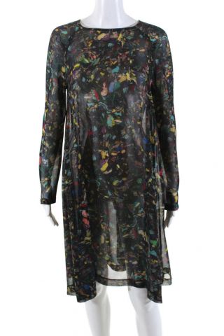 Dries Van Noten Womens Vintage Printed Long Sleeve A - Line Dress Black Size 40