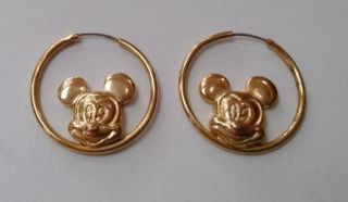 Signed Disney Mickey Mouse Goldtone Hoop Earrings