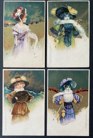 Vintage Tuck Glamour/fashion Postcards (4) Women In Lovely Hats Series 2549,  50