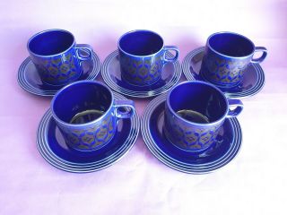 Vintage Hornsea Blue ' Heirloom ' Cups & Saucers x 5,  Designed by John Clappison 3