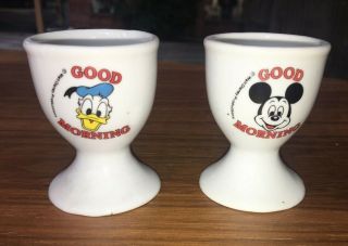 Vintage Donald Duck Mickey Mouse Good Morning Egg Cup Disney Productions 1980s
