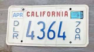 April 1993 Ca California Dealer Dlr License Plate 4364 Great Number - With Tags