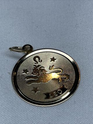 Vintage 14K Yellow Gold Zodiac Leo Charm Necklace Pendant 22mm,  JP 2