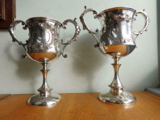 2x Matching Victorian Ep Silver Goblet Trophy Cups Graduated Sizes