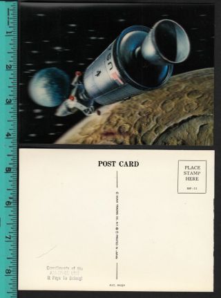 1969 Apollo 11 Saturn V Rocket In Space,  Earth & Moon 3 - D Post Card