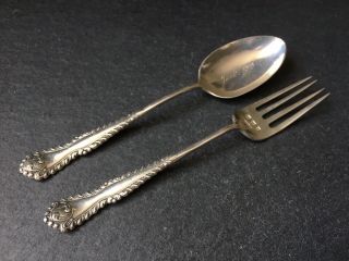 Antique Solid Sterling Silver Fork And Spoon Christening Set Art Nouveau Style