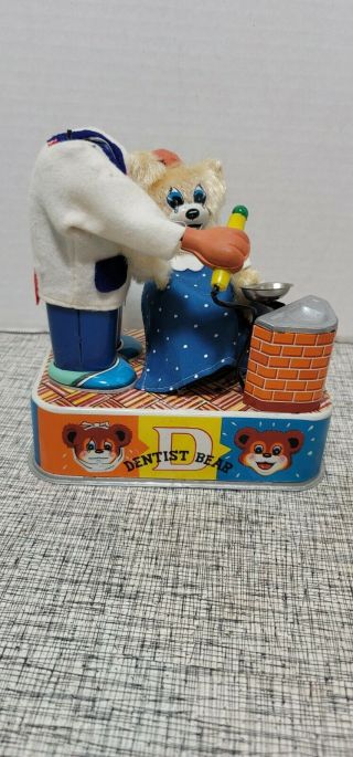 Rare Vintage Metal Tin Battery Operated Dentist Bear Toy