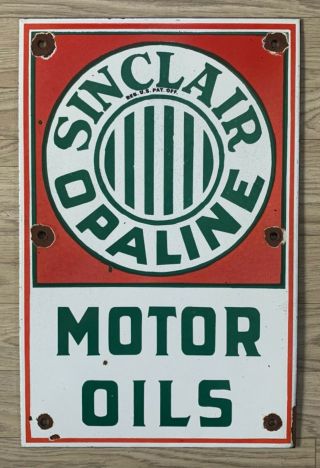 Vintage Sinclair Opaline Motor Oils 11”x17” Porcelain Sign