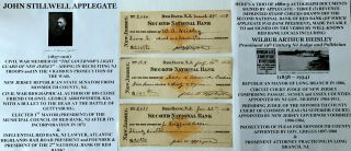 Civil War Recruiter Author Senator Mayor Red Bank Nj Document Signed Checks 1882