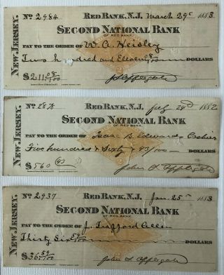 CIVIL WAR RECRUITER AUTHOR SENATOR MAYOR RED BANK NJ DOCUMENT SIGNED CHECKs 1882 2