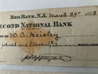 CIVIL WAR RECRUITER AUTHOR SENATOR MAYOR RED BANK NJ DOCUMENT SIGNED CHECKs 1882 3