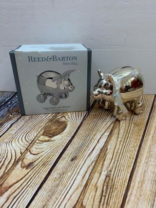 Reed And Barton Silver Plated Piggy Bank On Wheels Baby Shower Gift