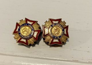 (2) U.  S.  Veterans Of Foreign Wars Vfw Seal Insignia Pins Screw Back Marked