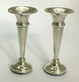 Pair Miniature Vintage Sterling Silver Flower Bud Vases 1958