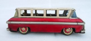 Vintage Old Rare Friction Power Passenger Red White Litho Print Bus Car Tin Toy