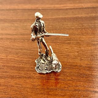 800 Solid Silver Figural Miniature Statue Hunter W/ Hunting Dog - No Monogram