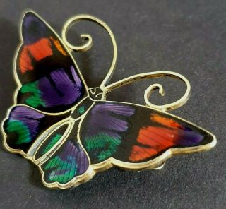 David Andersen Sterling Silver Guilloche Enamel Butterfly Brooch Norway Vintage